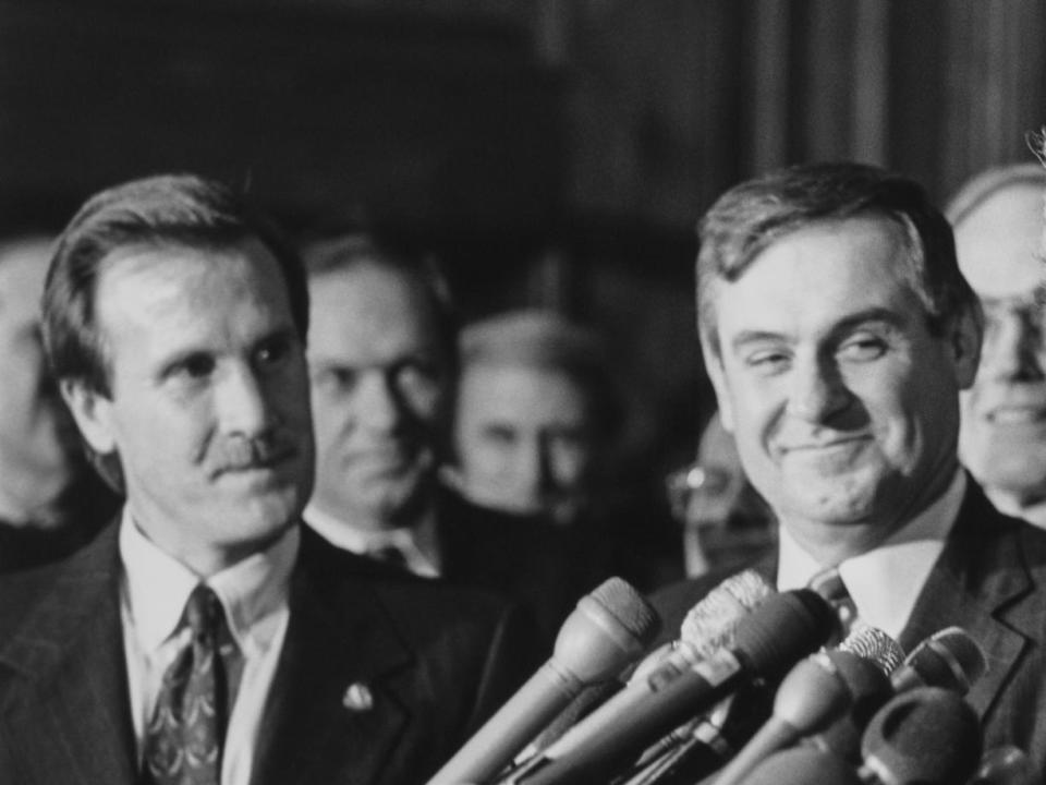 Rep. Scott McInnis, R-Colo., Rep. Daniel Schaefer, R-Colo on the left during a 1995 press conference.