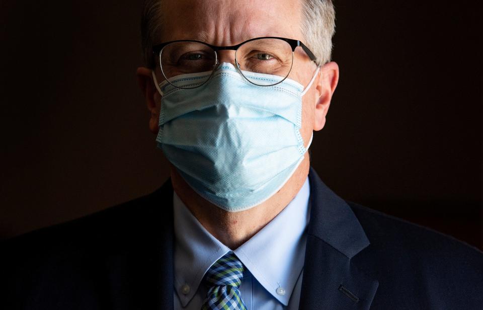 Alabama State Health Officer Dr. Scott Harris is shown at the State Health Department offices in Montgomery, Ala., on Monday October 5, 2020.