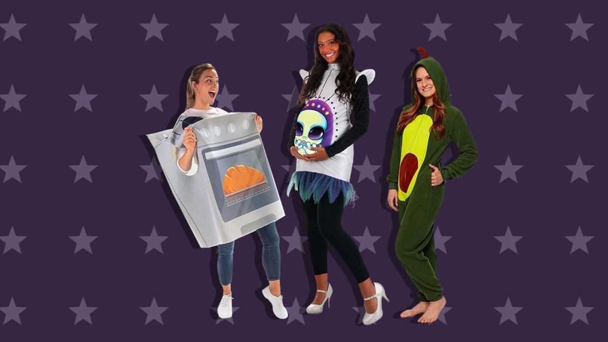 bun in the oven, alien spaceship, and avocado pregnancy halloween costumes