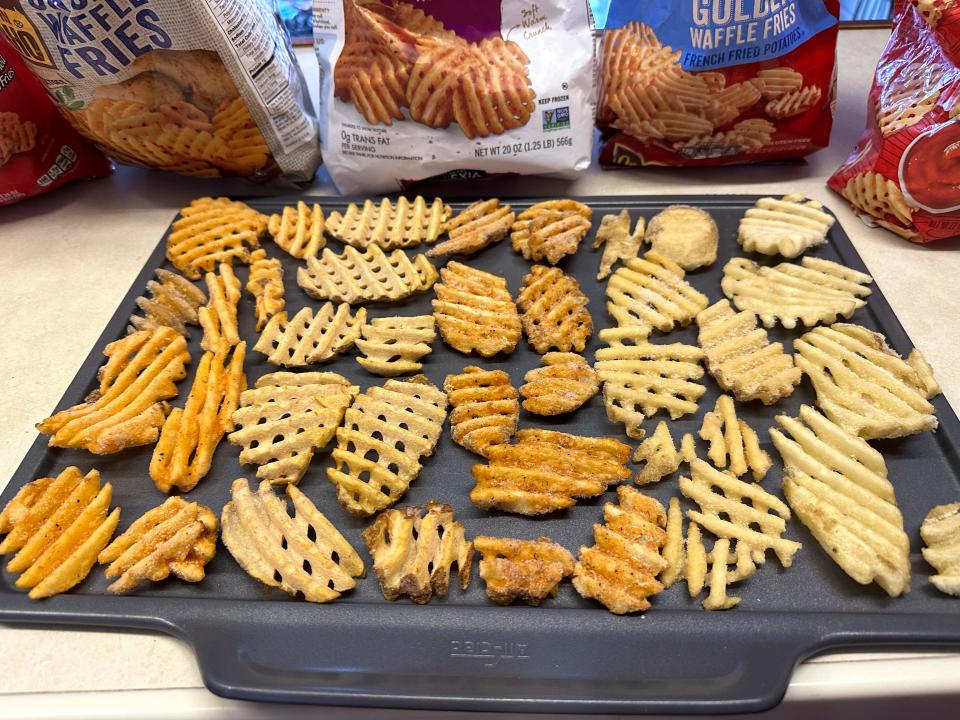 waffle fries on a sheet tray