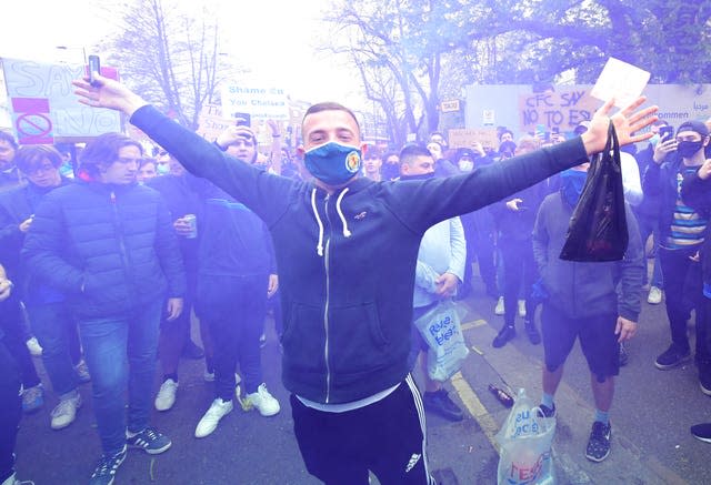 Chelsea fans protest against the European Super League