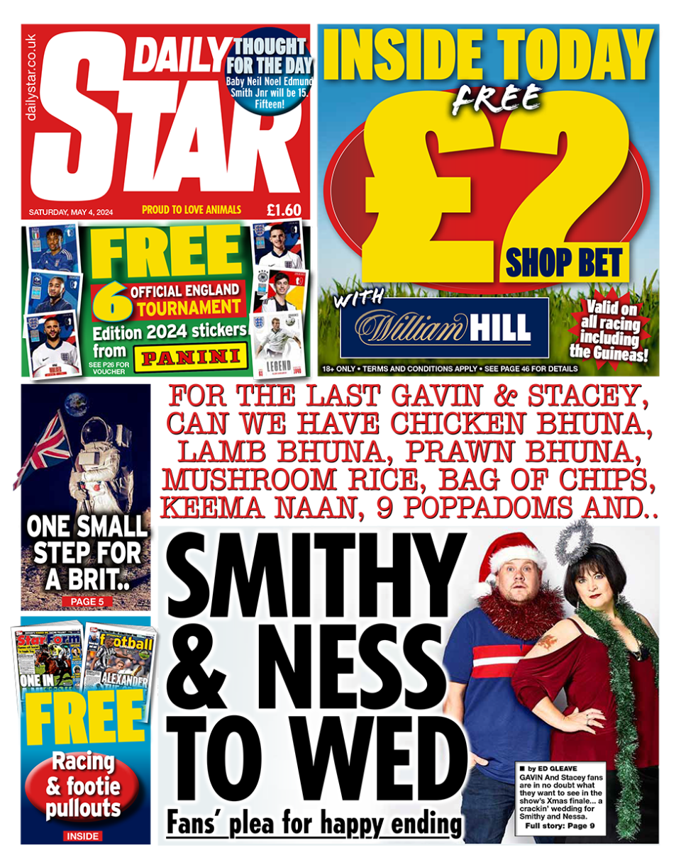 The headline on the front page of the Daily Star reads: "Smithy and Ness to wed"