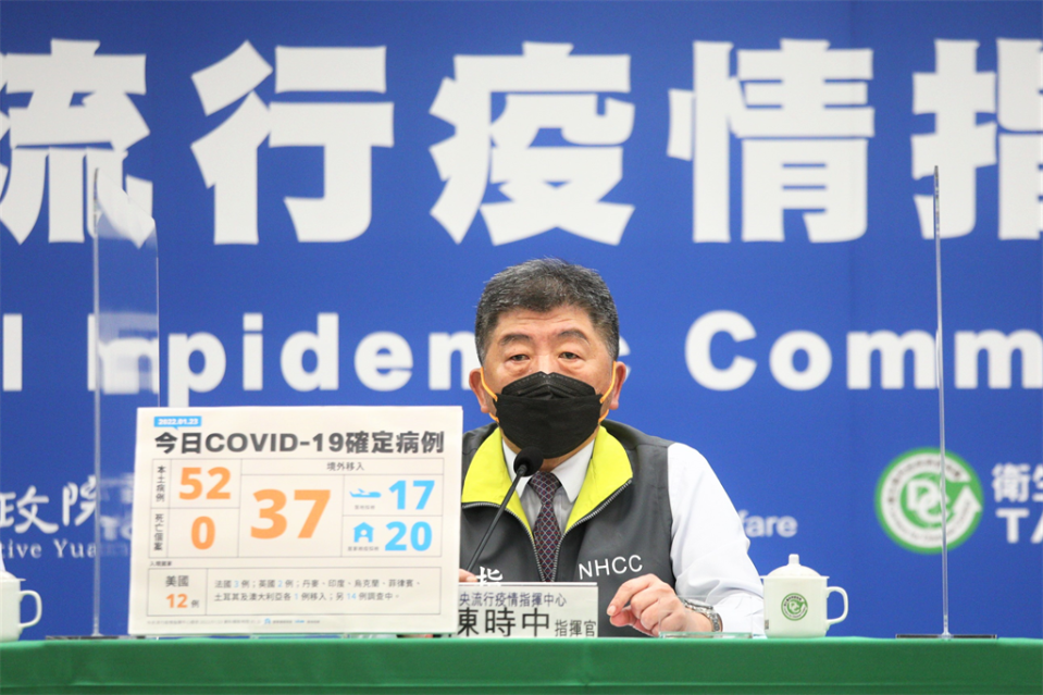 衛福部長陳時中在疫情記者會中固定會秀出的「COVID-19確定病例圖」遭酸沒有幫助，有網友修改後被狂讚：清楚多了。(圖/指揮中心提供)