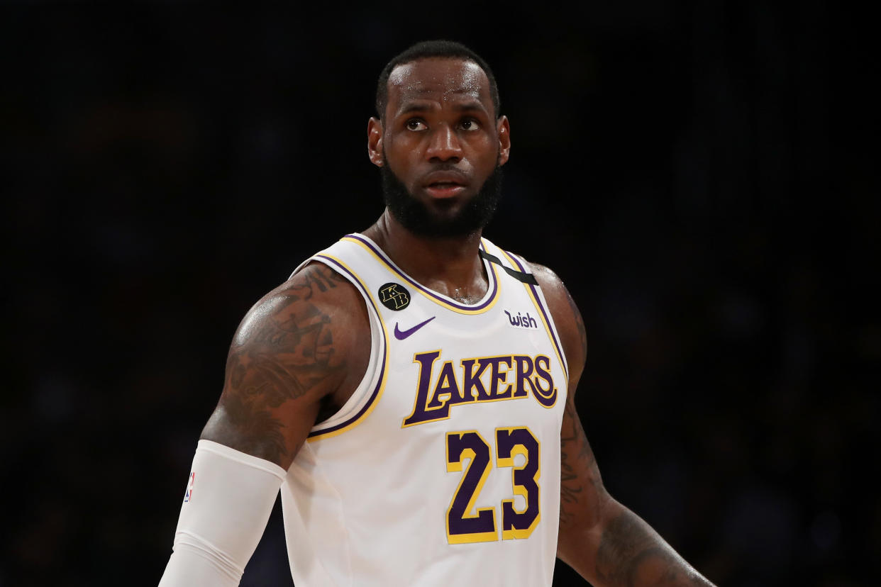 LeBron James talked about the emotional toll of Kobe Bryant's death while eluding questions about Monday's memorial. (Photo by Katelyn Mulcahy/Getty Images)