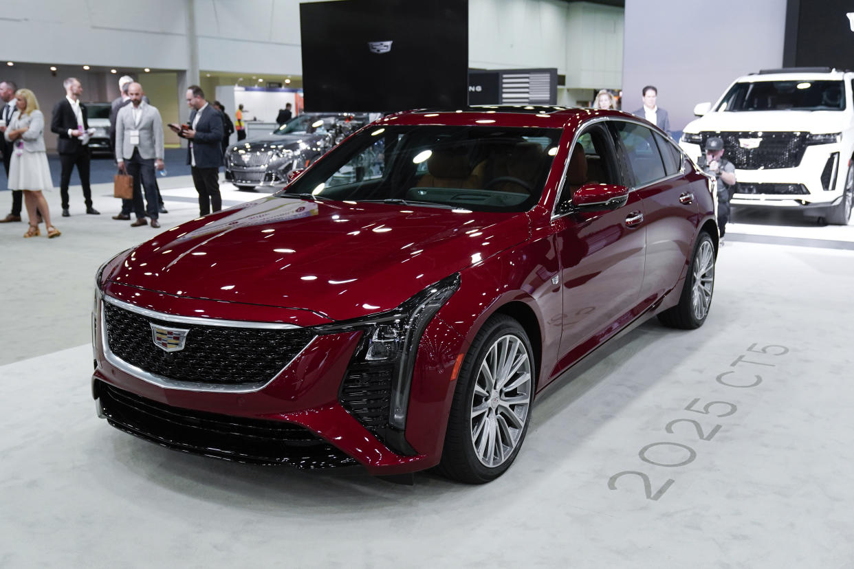 The 2025 Cadillac CT5 is shown at the North American International Auto Show in Detroit, Wednesday, Sept. 13, 2023. (AP Photo/Paul Sancya)