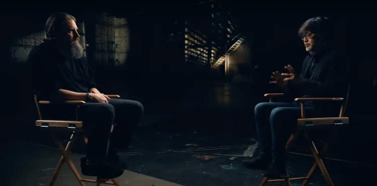 《哥吉拉與金剛：新帝國》導演亞當溫高德（左）和《哥吉拉-1.0》導演山崎貴對談。翻攝華納兄弟YouTube