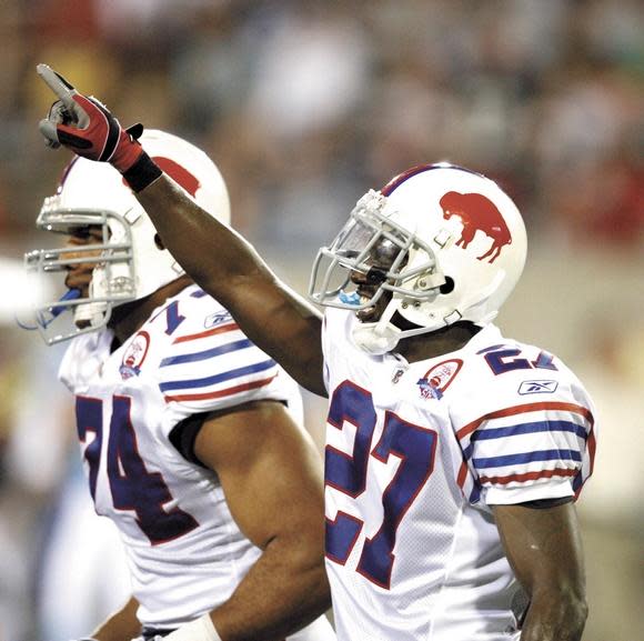 Reggie Corner scores a touchdown on an interception during the 2009 Pro Football Hall of Fame Game. Corners, a cornerback for Buffalo Bills, is from Canton.