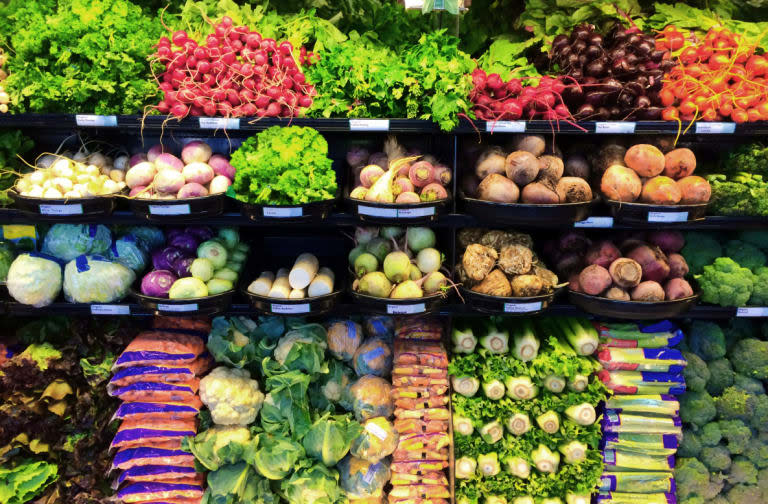 Grocery Produce Display in Supermarket Store Refrigerator