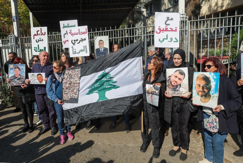 FILE PHOTO: A protest for families of the victims of the 2020 Beirut port explosion