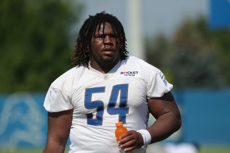 Detroit Lions nose tackle Alim McNeill walks off the field after training camp at the Allen Park facility Wednesday, July 28, 2021. 