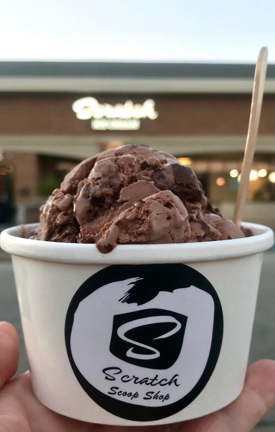 Chocolate brownie is one of the 20 or so flavors sold at Scratch Ice Cream in Brookfield's Ruby Isle Shopping Center.