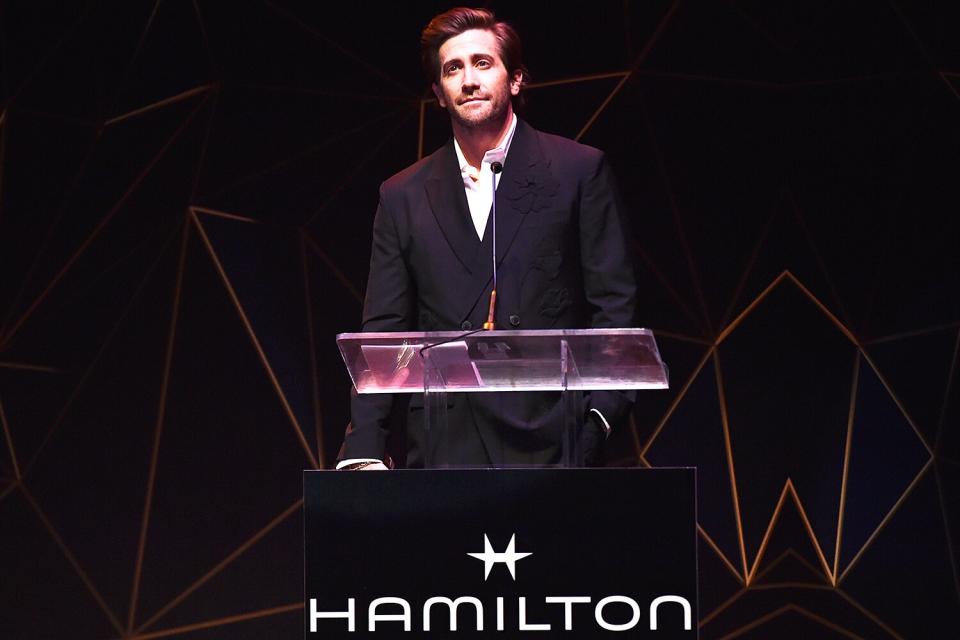 Jake Gyllenhaal presents award for Sound Editing at The 11th Annual Hamilton Behind The Camera Awards hosted by Los Angeles Confidential Magazine, The Premiere Luxury, and Lifestyle Publication on November 13, 2021 in Los Angeles, California.