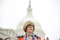 FILE - In this Jan. 17, 2019, file photo Rep. Susie Lee, D-Nev., speaks at a news conference on Capitol Hill in Washington. At least 10 lawmakers and three congressional caucuses have ties to organizations that received federal coronavirus aid, according to government data released this week. A regional casino company led by the husband of Rep. Susie Lee received money. (AP Photo/Andrew Harnik, File)