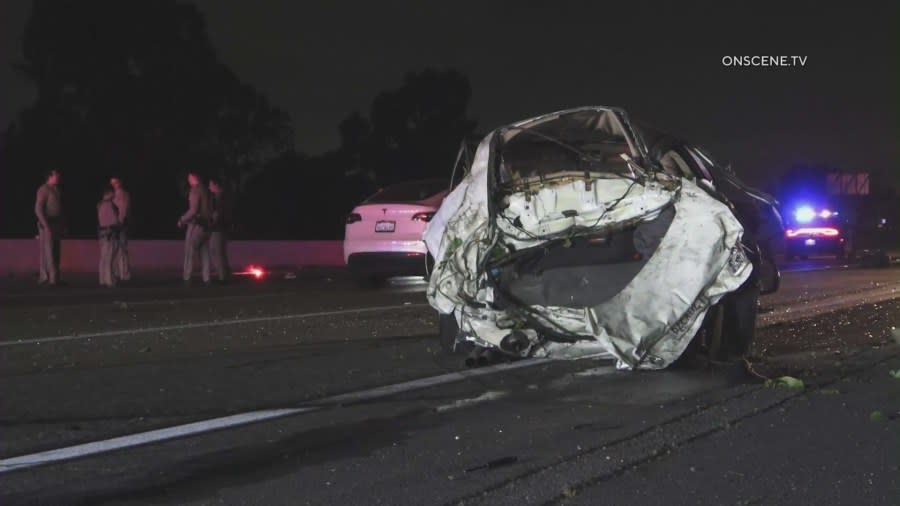 Preliminary information indicates that CHP officers and the Orange County Fire Authority responded to the northbound side of the 605 at Katella Avenue in Los Alamitos around 2 a.m. Saturday. (OnSceneTV)