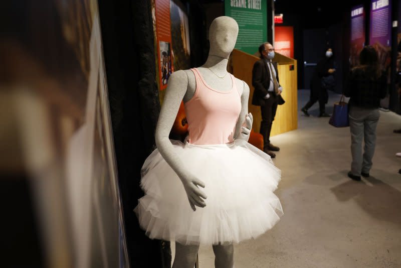 Wardrobe from "Sex and the City" is on display at a press preview for RiseNY in Times Square in New York City in 2022. File Photo by John Angelillo/UPI