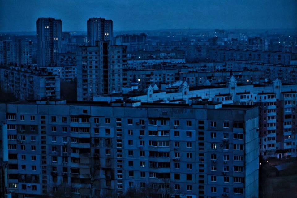A view of Kharkiv, Ukraine, on March 25, 2024, amid a city-wide blackout after a Russian on Ukraine's energy infrastructure on March 22, 2024. (Yan Dobronosov/Global Images Ukraine via Getty Images)