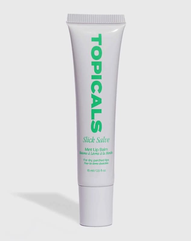 <p><strong>Topicals Slick Salve Mint Lip Balm, $16, <a href="https://go.skimresources.com/?id=133023X1595699&xs=1&url=https%3A%2F%2Fmytopicals.com%2Fproducts%2Fslick-salve-mint-lip-balm" rel="noopener" target="_blank" data-ylk="slk:available here;elm:context_link;itc:0;sec:content-canvas" class="link ">available here</a>: </strong>"This intensive, ceramide-packed moisturizing lip treatment isn't messing around. With a thick, almost honey-like texture, it has amazing staying power: I slick it on before bed, and can still feel it coating and cushioning my lips in the morning when I wake up. 'Slick Salve' is the perfect name, honestly." —Stephanie Saltzman, Beauty Director</p>