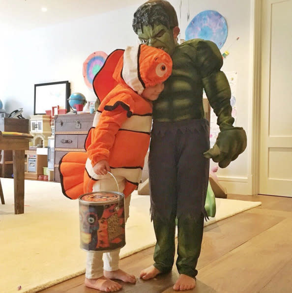 “Hulk and Nemo wishing you all a happy Halloween! #love,” Gisele Bündchen wrote alongside this snap of her little ones, John ‘Hulk’ Brady (Tom’s son with Bridget Moynahan) and Benjamin ‘Nemo’ Brady. (Instagram)