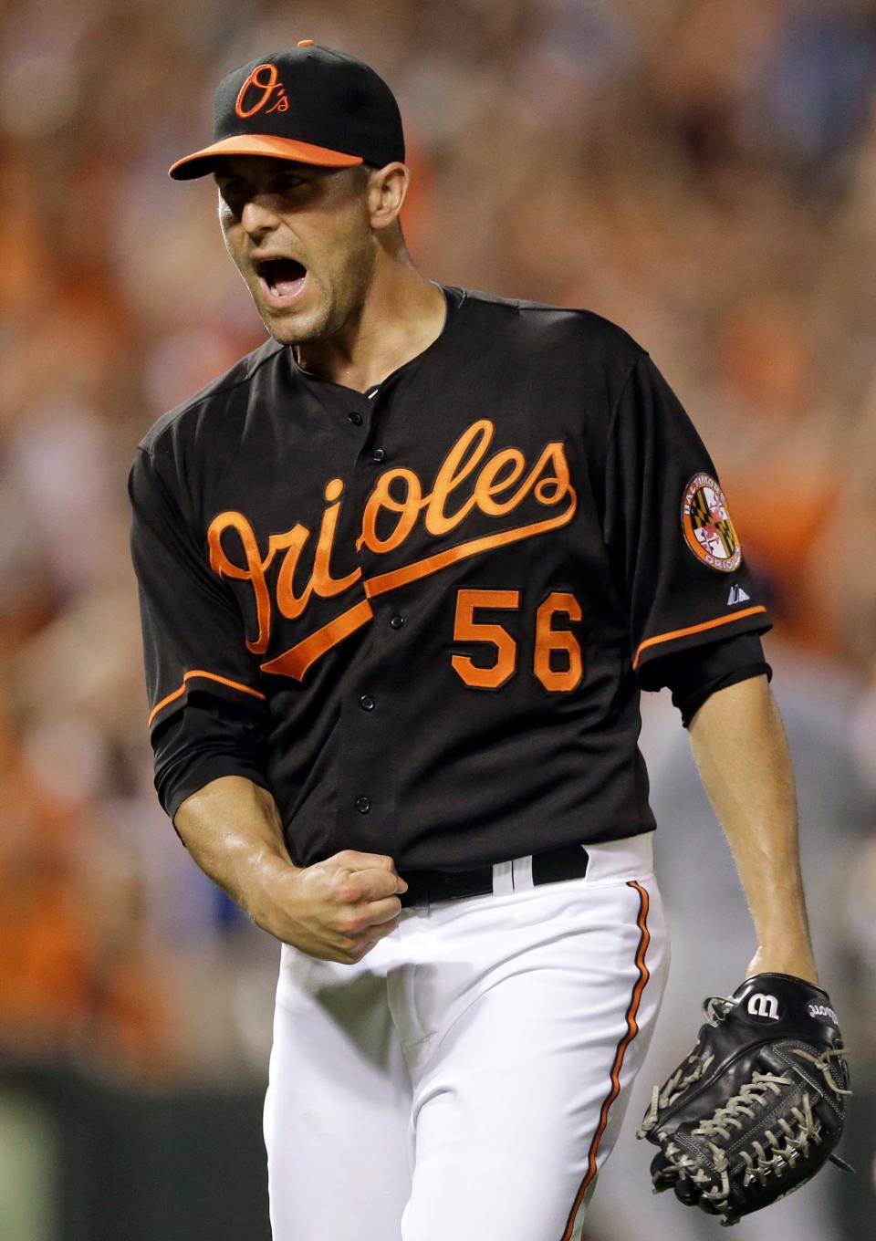 Darren O'Day reacts after a save against Tampa Bay in 2015. O'Day, a Bishop Kenny graduate, played in the MLB All-Star Game in 2015.