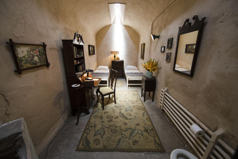 This Thursday, May 2, 2019 photo, shows a recreation of mobster Al Capone's 1929 cell at the Eastern State Penitentiary, which is now a museum in Philadelphia. (AP Photo/Matt Rourke)