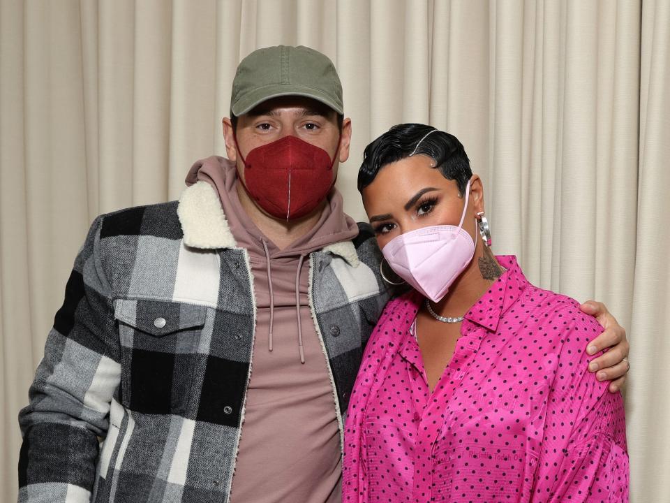 Scooter Braun and Demi Lovato attend the OBB Premiere Event for YouTube Originals Docuseries "Demi Lovato: Dancing With The Devil" in 2021.