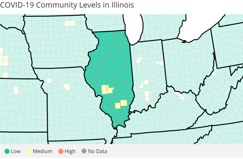 The U.S. Centers for Disease Control and Prevention reported four Illinois counties were at medium COVID-19 levels as of April 27, 2023.