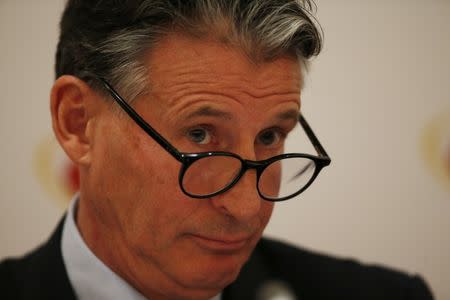 Britain Athletics - IAAF Press Conference - London Marriott Hotel, West India Quay, Canary Wharf - 13/4/17 IAAF President Sebastian Coe during the press conference Action Images via Reuters / Paul Childs Livepic