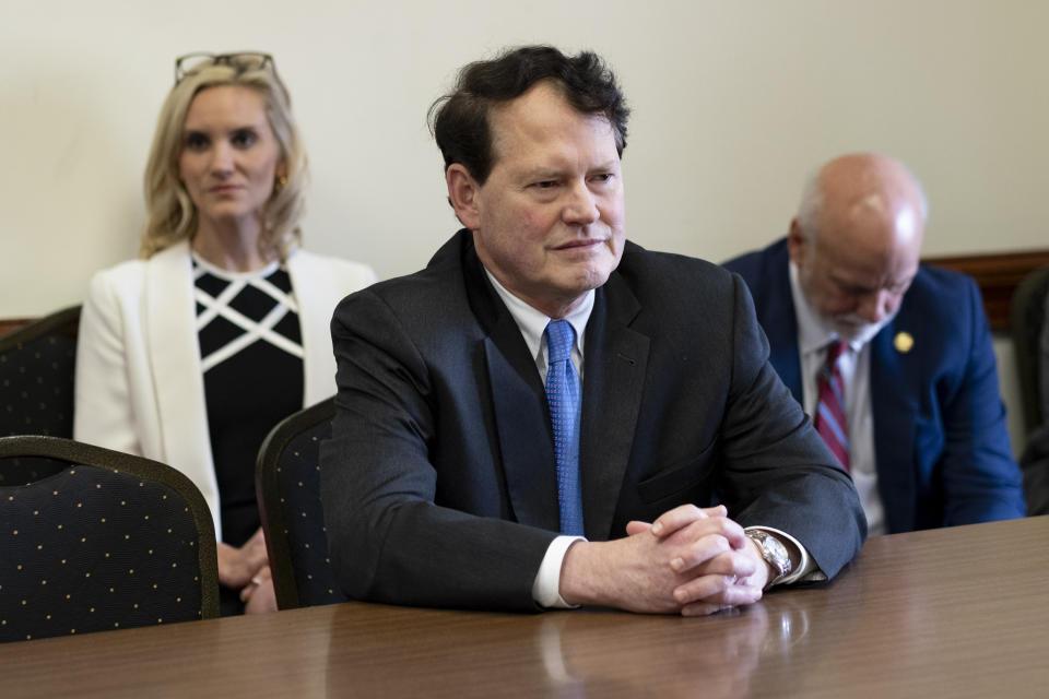 FILE – Donald Trump reelection campaign lawyer Ray Smith watches during a meeting of Republican electors who cast votes for Trump and Vice President Mike Pence at the Georgia Capitol, Dec. 14, 2020, in Atlanta. The meeting of the electors has become a key element in the prosecution of Trump and 18 others in Georgia. Smith is one of the four people present that day who was indicted by a Fulton County grand jury in August 2023 on charges that he conspired to illegally overturn Democrat Joe Biden's win in Georgia. (AP Photo/Ben Gray, File)