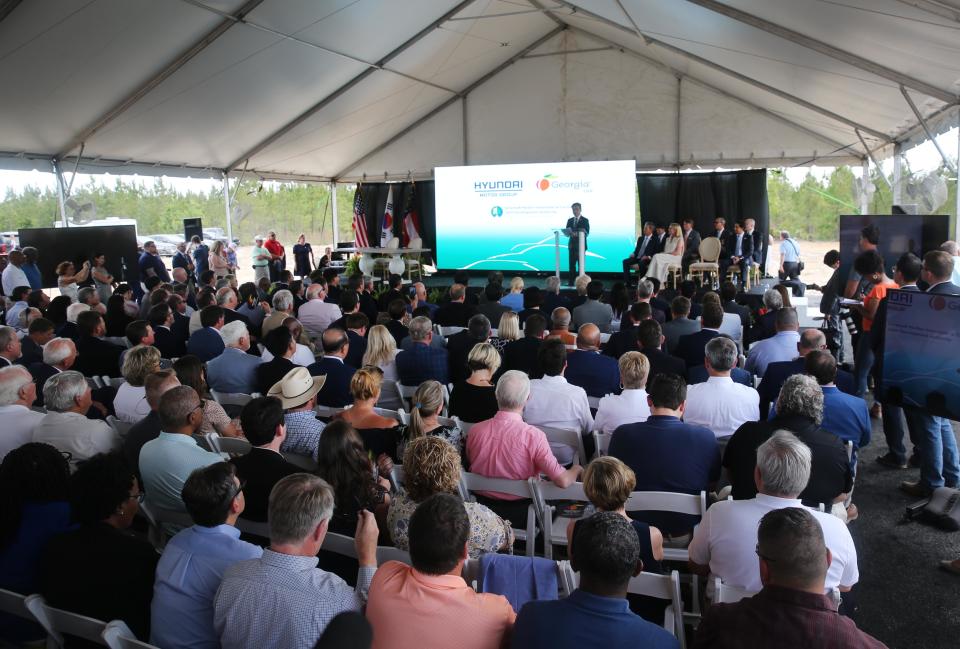 Jaehoon "Jay" Chang, Hyundai Motor Company President and CEO, speaks on Friday May 20, 2022 following the announcement of Hyundai's plans to build a facility on the Bryan County mega-site in Ellabell Georgia.