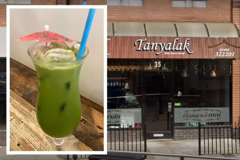 Tanyalak restaurant in George Street Hull and a Thai iced green tea (inset)