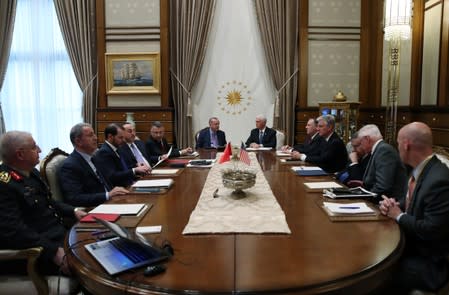 Turkish President Erdogan meets with U.S. Vice President Pence at the Presidential Palace in Ankara