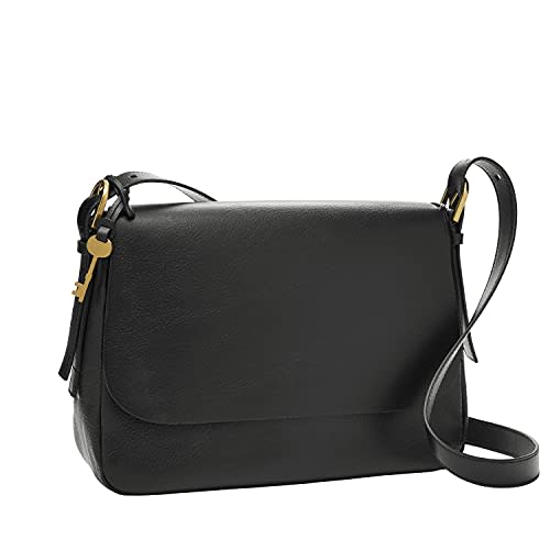 Fossil Women's Harper Eco-Leather Large Flap Crossbody Purse Handbag, Black (Model: ZB1568001)