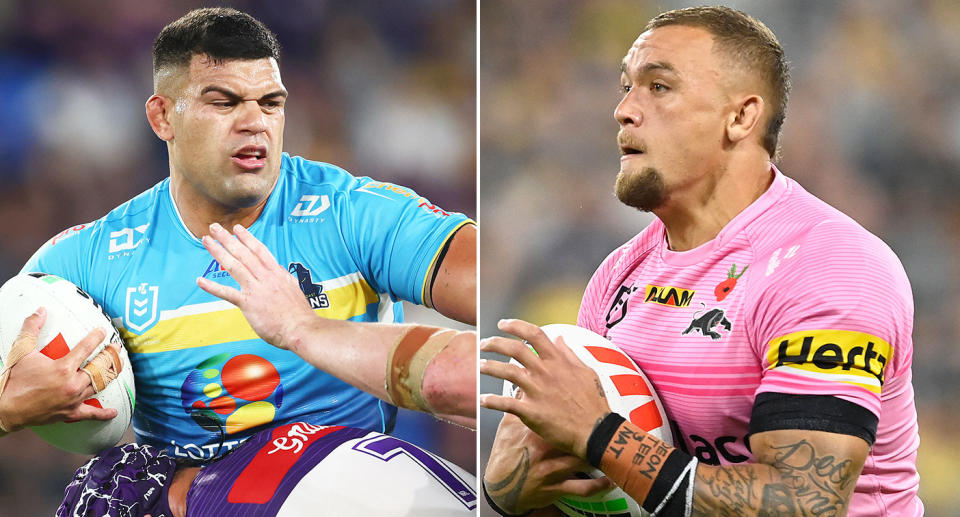 Pictured left to right are NRL stars David Fifita and James Fisher-Harris.