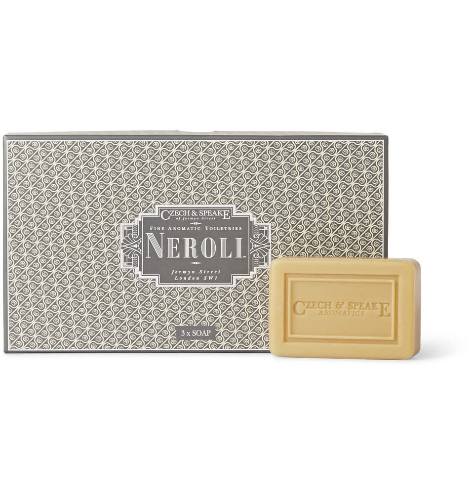 <p>Few things are better than these neroli-infused Italian soaps. <a href="http://www.mrporter.com/en-us/mens/czech_and_speake/set-of-three-neroli-soap-bars/507575" rel="nofollow noopener" target="_blank" data-ylk="slk:Czech & Speake Neroli Soap Bars;elm:context_link;itc:0;sec:content-canvas" class="link ">Czech & Speake Neroli Soap Bars</a> ($60)<br><br></p>