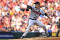 Atlanta Braves' Max Fried throws during the first inning a baseball game against the Cincinnati Reds in Cincinnati, Friday, July 1, 2022. (AP Photo/Aaron Doster)