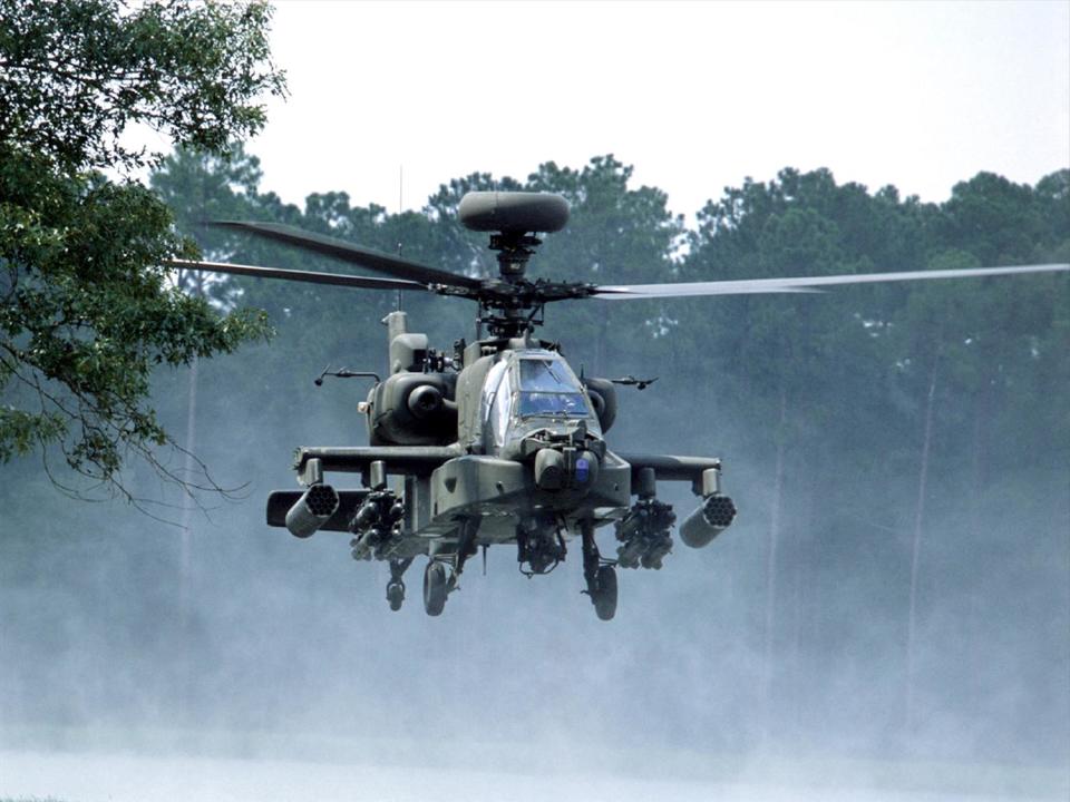 US Army Apache AH-64D attack helicopter in flight, photo