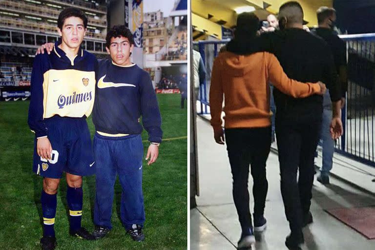 Juan Roman Riquelme y Carlos Tevez, hace más de veinte años y hoy; dos vidas en Boca.