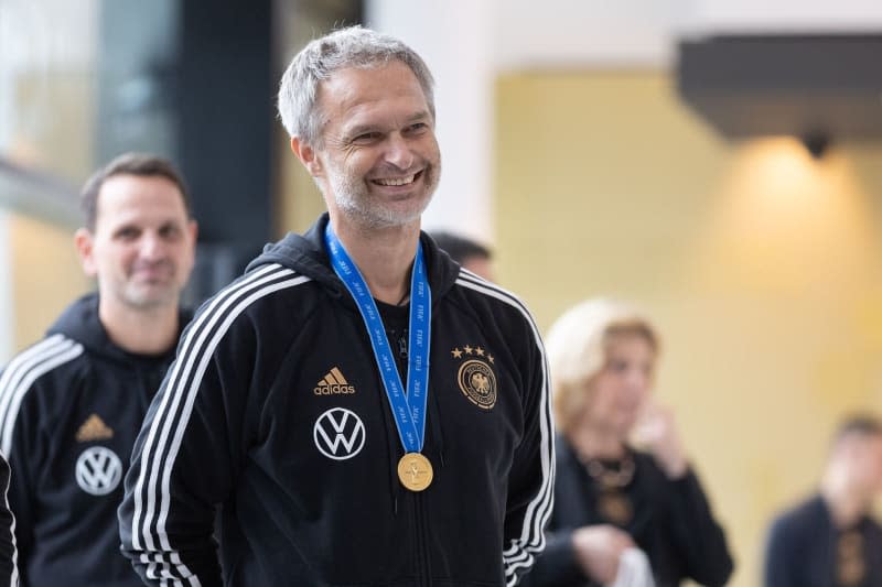 Germany Coach Christian Wueck reacts during a reception at the DFB Campus. Christian Wueck will succeed Horst Hrubesch as coach of the German women's national football team after the Paris Olympics in July and August, the German Football Federation (DFB) said on Friday. Jürgen Kessler/dpa