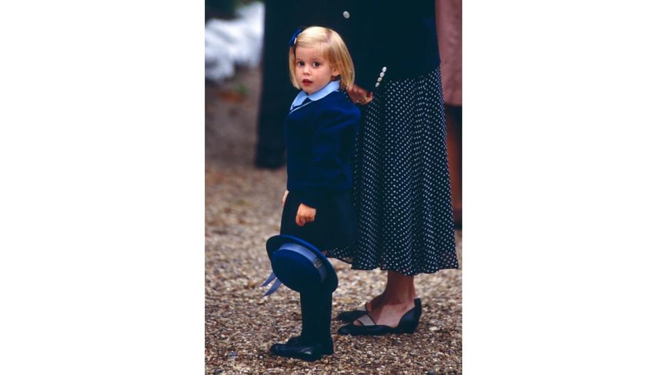 WINDSOR,  UNITED KINGDOM   SEPTEMBER 11:   Princess Beatrice attends her first day at Upton House School, in Windsor, Berkshire.  on September 11, 1991,   in Windsor, United Kingdom. (Photo by Julian Parker/UK Press via Getty Images)