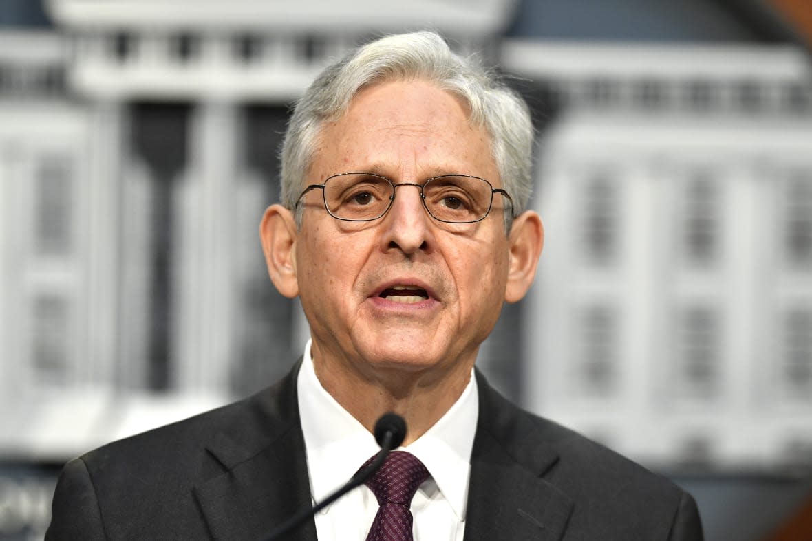 United States Attorney General Merrick Garland speaks during a news conference at Louisville Metro Hall in Louisville, Ky., Wednesday, March 8, 2023. The U.S. Justice Department has found Louisville police have engaged in a pattern of violating constitutional rights following an investigation prompted by the fatal police shooting of Taylor. (AP Photo/Timothy D. Easley)