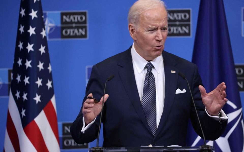 A frustrated Joe Biden at the press conference in Brussels - Thomas COEX / AFP