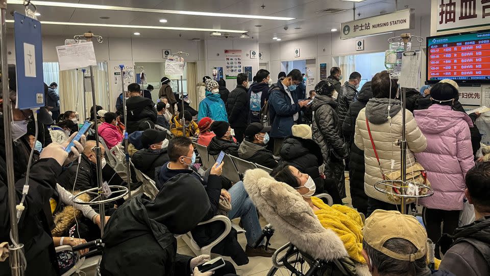 People wait in the emergency department of a hospital in Beijing amid a surge of Covid-19 cases at the start of the year.  - Jade Gao/AFP/Getty Images