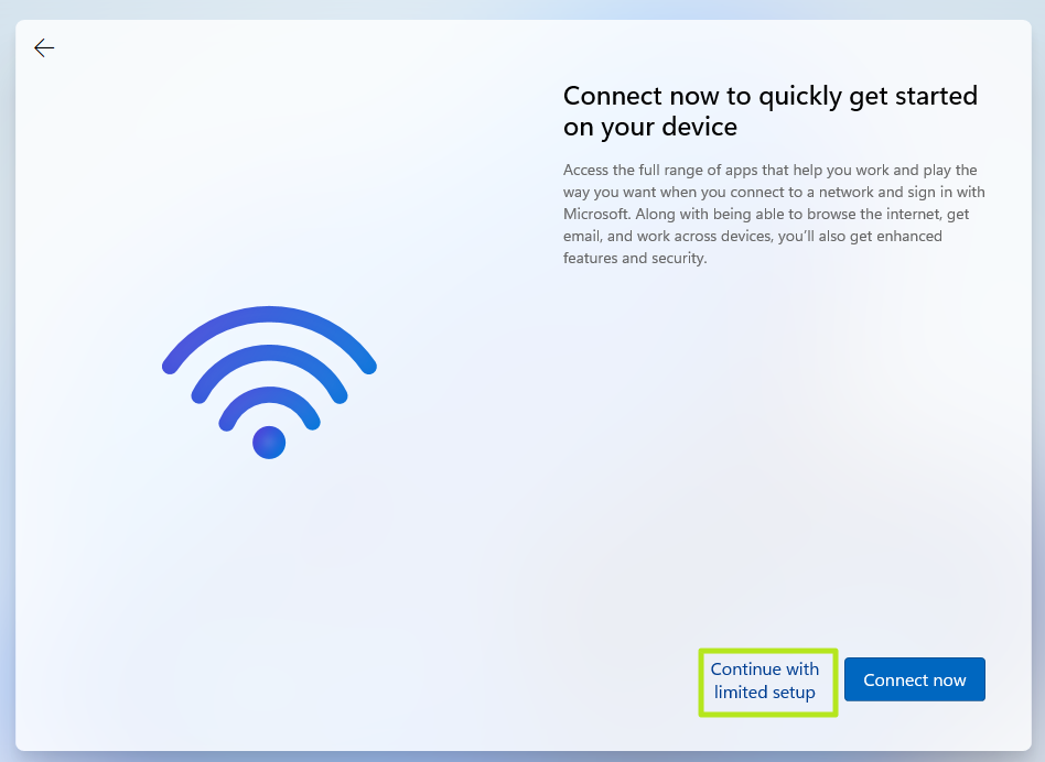 Click Continue with Limited Setup