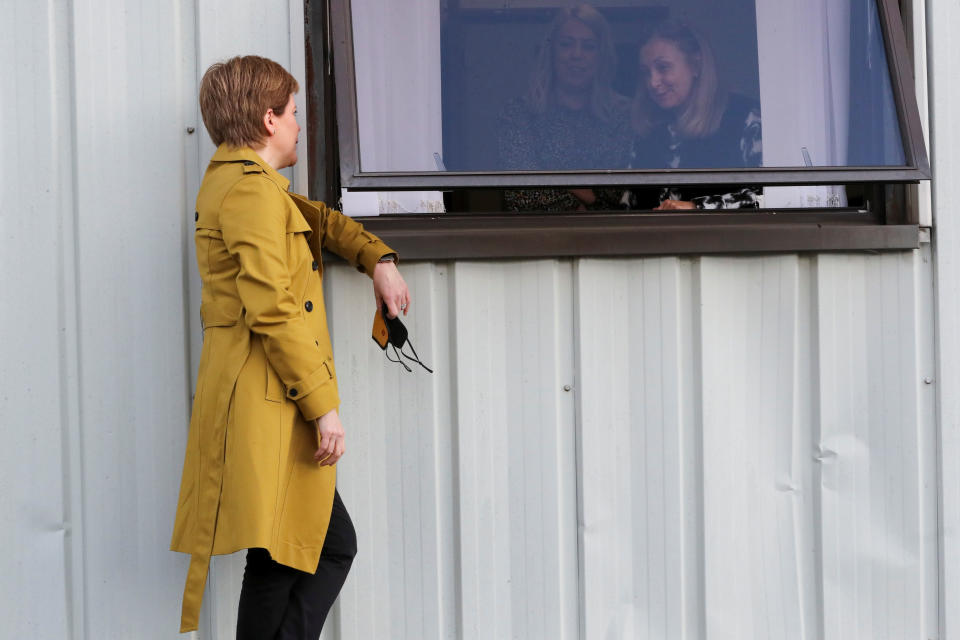 <p>First Minister of Scotland and SNP leader Nicola Sturgeon in Airdrie during campaigning for the Airdrie and Shotts by-election. Picture date: Wednesday May 12, 2021.</p>
