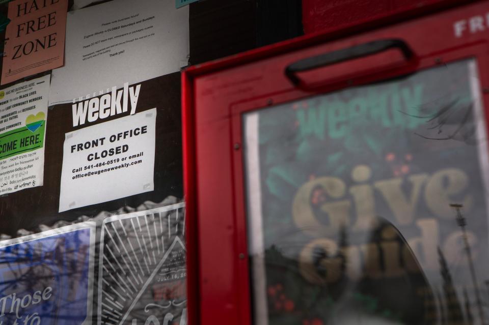 The Eugene Weekly office in Eugene is closed after an announcement by editors that an employee had allegedly embezzled money from the weekly neewspaper.