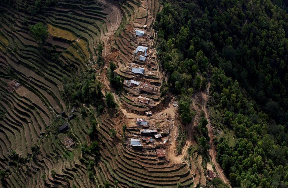 Restos de casas derrumbadas en el distrito de Nuwakot, al noroeste de la capital Katmandú.<br><br>Crédito: REUTERS/Danish Siddiqui