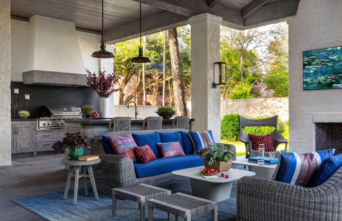 Your outdoor kitchen area doesn’t need to be devoid of color.