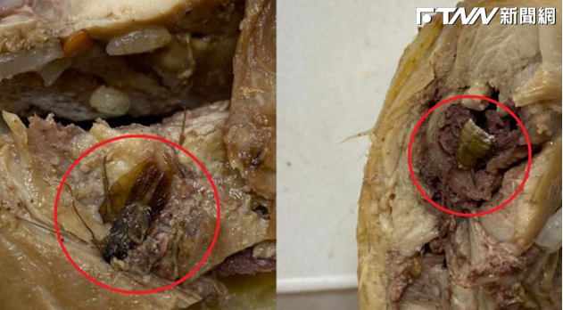 有網友爆料，新北市汐止區一間燒臘便當店食物內竟含有2隻蟑螂。（圖／翻攝臉書）
