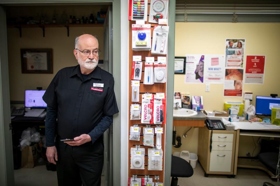 Hope Pharmasave pharmacy manager Michael McLoughlin is pictured at his store in downtown Hope, British Columbia on Wednesday, Jan. 31, 2024. 