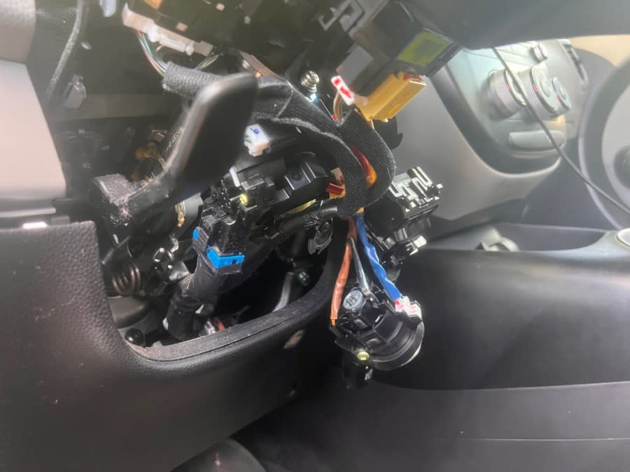 Someone stripped the steering wheel from Danielle Paez’ car. (Credit: Danielle Paez)